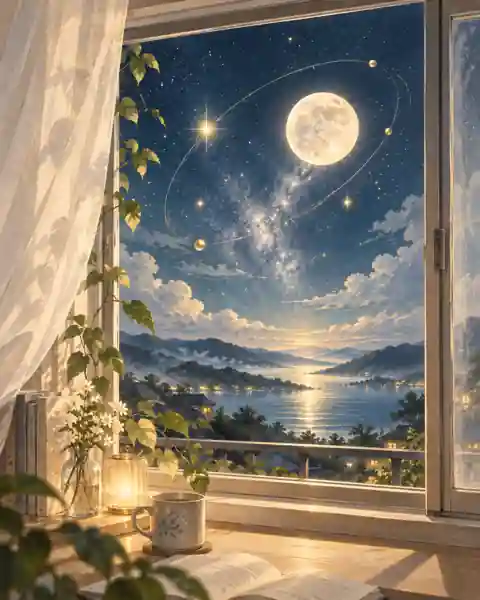 静かな夜空を覗く窓